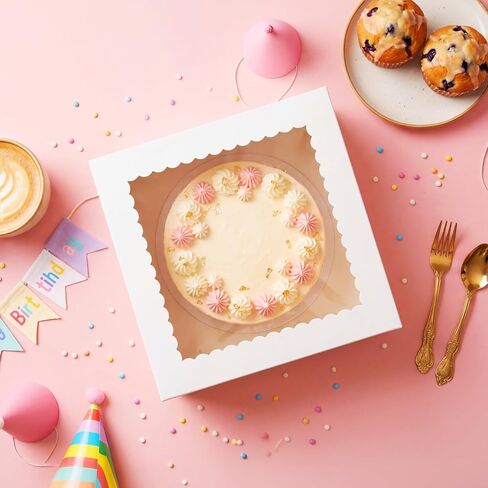 CRUGLA 15 Pack 10x10x8 Cake Boxes with Cake Boards, White Bakery Window Boxes, Tall Dessert Carrier for Birthdays, Weddings & Bake Sales in Kuwait