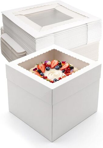 CRUGLA 24 Pack 10x10x10 Cake Boxes, White Bakery Window Boxes, Tall Dessert Carrier for Birthdays, Weddings & Bake Sales in Kuwait