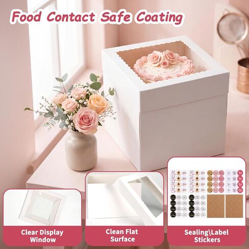 CRUGLA 24 Pack 10x10x10 Cake Boxes, White Bakery Window Boxes, Tall Dessert Carrier for Birthdays, Weddings & Bake Sales in Kuwait
