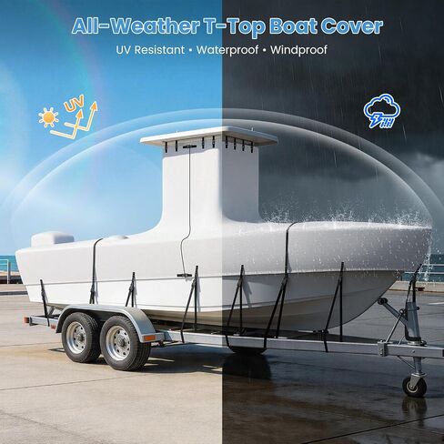 1200D T-Top Boat Cover with Motor Cover, Trailerable UV Resistant Heavy-Duty Waterproof Marine Grade Polyester for Center Console Boats with T-Top, 22'-24' Long Beam Width up to 116", Gray in Kuwait