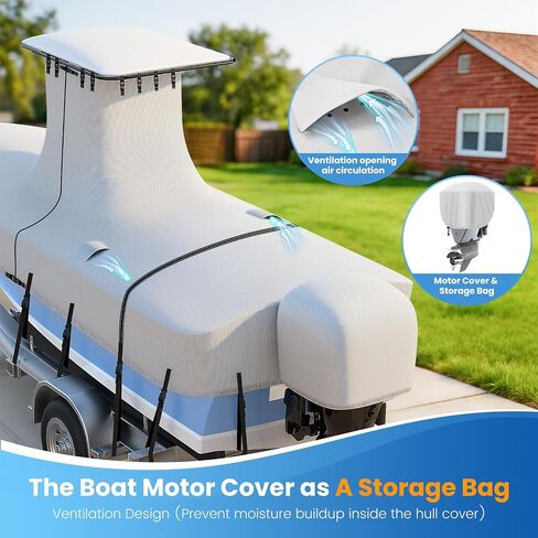 1200D T-Top Boat Cover with Motor Cover, Trailerable UV Resistant Heavy-Duty Waterproof Marine Grade Polyester for Center Console Boats with T-Top, 22'-24' Long Beam Width up to 116", Gray in Kuwait