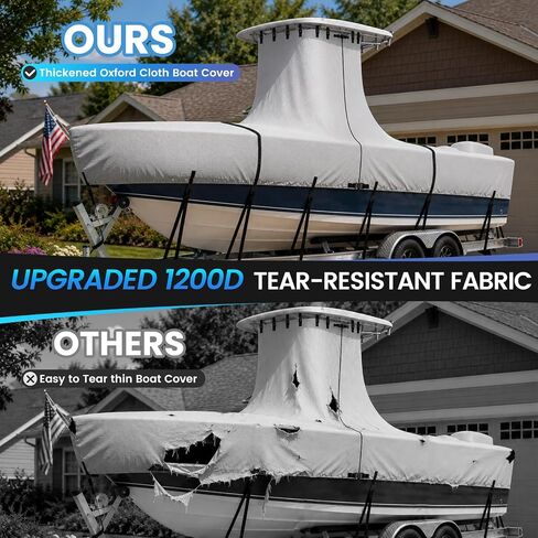 1200D T-Top Boat Cover with Motor Cover, Trailerable UV Resistant Heavy-Duty Waterproof Marine Grade Polyester for Center Console Boats with T-Top, 22'-24' Long Beam Width up to 116", Gray in Kuwait