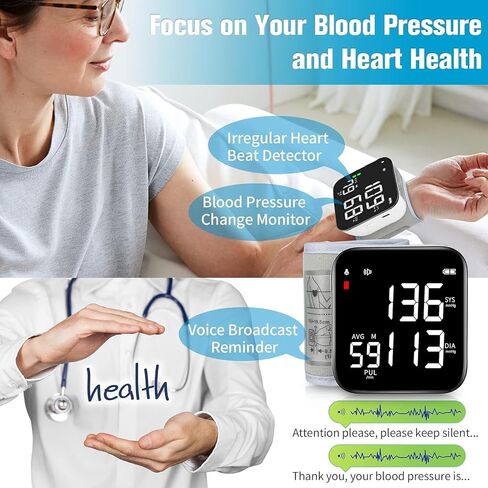 Wrist Blood Pressure Monitor, 2026 Upgrade Digital Wrist Blood Pressure Monitor with 90X2 Readings Memory, Pulse Rate Monitoring, Large LCD Screen, Automatic Wrist Pressure Monitor for Home Use in Saudi Arabia