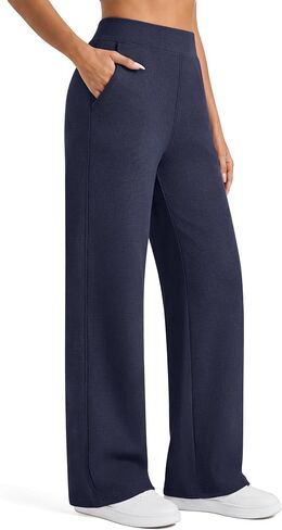 G4Free Waffle Wide Leg Casual Pants for Women - High Waisted Comfy Pants with Pockets Yoga Lounge in Kuwait