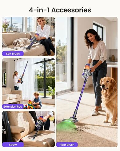 Cordless Vacuum Cleaner, 500W 40KPa 60Mins Vacuum Cleaners for Home, Powerful Stick Vacuum With Green Light, Anti-tangle Wireless Vacumm, Rechargeable Vacuum for Pet Hair/Carpet/Hardwood Floor, Purple in Kuwait