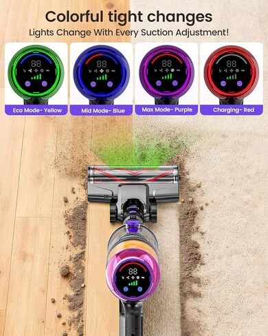 Cordless Vacuum Cleaner, 500W 40KPa 60Mins Vacuum Cleaners for Home, Powerful Stick Vacuum With Green Light, Anti-tangle Wireless Vacumm, Rechargeable Vacuum for Pet Hair/Carpet/Hardwood Floor, Purple in Kuwait