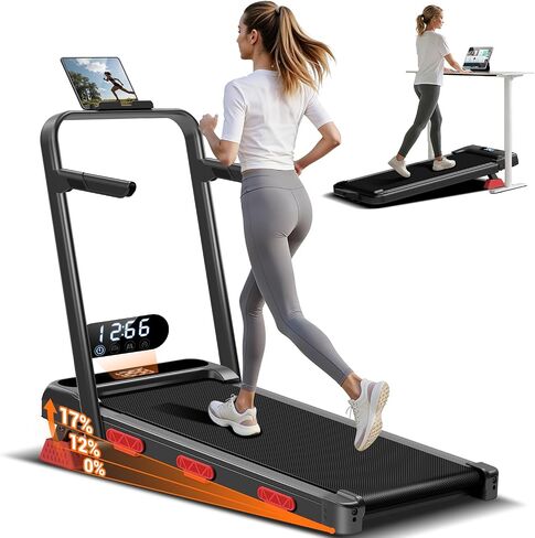 17% Incline Walking Pad Treadmills for Home Small, 4-in-1 Under Desk Treadmill with Handles, Foldable Treadmill with 2.5 HP Quiet Motor, 300 LBS Capacity, 0.6-6.2 MPH Adjustable Speed in Kuwait