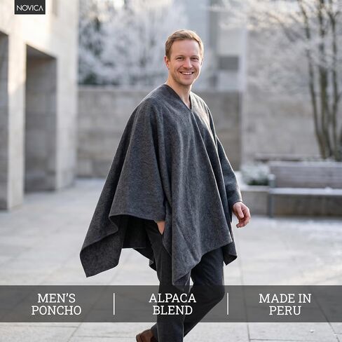 NOVICA Men's Alpaca Blend Poncho Inca Explorer in in Kuwait