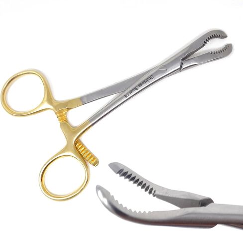 A2Z Scilab Premium Quality Bone Reduction Bone Holding Orthopedic Forceps 5.5" Curved Serrated Jaws & Long Ratchet - Surgical Instruments - Made of Stainless Steel - Comes with Non Slip Gold Handle in Kuwait