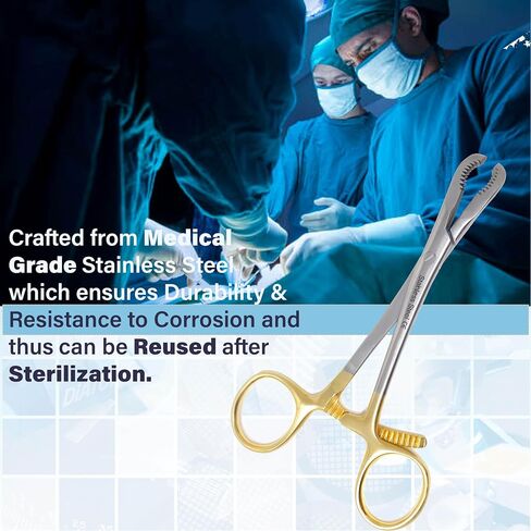A2Z Scilab Premium Quality Bone Reduction Bone Holding Orthopedic Forceps 5.5" Curved Serrated Jaws & Long Ratchet - Surgical Instruments - Made of Stainless Steel - Comes with Non Slip Gold Handle in Kuwait