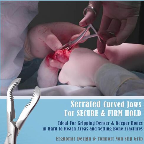 A2Z Scilab Premium Quality Bone Reduction Bone Holding Orthopedic Forceps 5.5" Curved Serrated Jaws & Long Ratchet - Surgical Instruments - Made of Stainless Steel - Comes with Non Slip Gold Handle in Kuwait