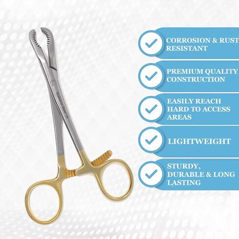 A2Z Scilab Premium Quality Bone Reduction Bone Holding Orthopedic Forceps 5.5" Curved Serrated Jaws & Long Ratchet - Surgical Instruments - Made of Stainless Steel - Comes with Non Slip Gold Handle in Kuwait