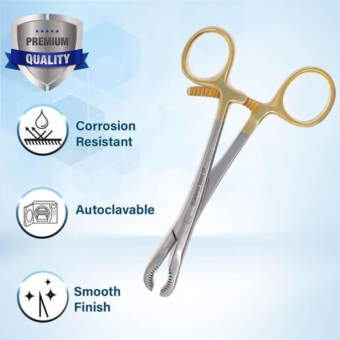 A2Z Scilab Premium Quality Bone Reduction Bone Holding Orthopedic Forceps 5.5" Curved Serrated Jaws & Long Ratchet - Surgical Instruments - Made of Stainless Steel - Comes with Non Slip Gold Handle in Kuwait