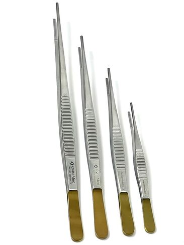 German Set of 4 Each Debakey Forceps Serrated Narrow Tips for Atraumatic Veterinary Microscopy Dissection Comes in Gold Handle 6"+8"+10"+12" in Kuwait