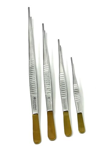 German Set of 4 Each Debakey Forceps Serrated Narrow Tips for Atraumatic Veterinary Microscopy Dissection Comes in Gold Handle 6"+8"+10"+12" in Kuwait