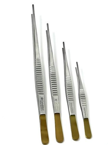 German Set of 4 Each Debakey Forceps Serrated Narrow Tips for Atraumatic Veterinary Microscopy Dissection Comes in Gold Handle 6"+8"+10"+12" in Kuwait