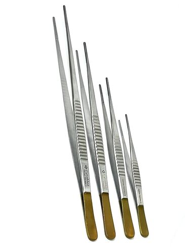 German Set of 4 Each Debakey Forceps Serrated Narrow Tips for Atraumatic Veterinary Microscopy Dissection Comes in Gold Handle 6"+8"+10"+12" in Kuwait