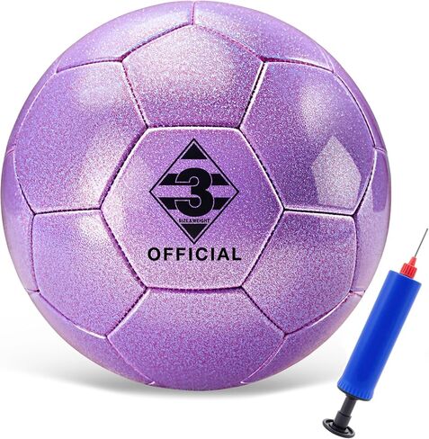 Glitter Purple Soccer Ball Size 3 with Pump & Needle/Mesh Bag, Sofu PU Soccer Ball Kit for Indoor Outdoor Practicing Training Playing Gift Teens Youth Adults in Kuwait
