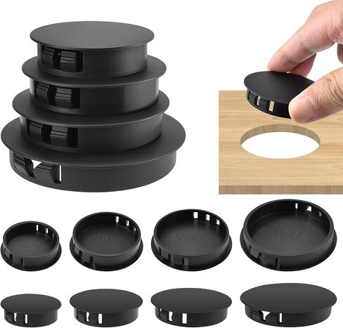 30Pcs Nylon Hole Plugs Set, 4 Sizes 1-1/2", 1-3/4", 2", 2-3/8", Round Snap in Locking Screw Hole Covers Insert End Caps for Furniture Cabinet Kitchen Door Shelves, Black in Kuwait