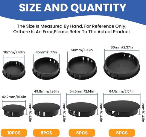 30Pcs Nylon Hole Plugs Set, 4 Sizes 1-1/2", 1-3/4", 2", 2-3/8", Round Snap in Locking Screw Hole Covers Insert End Caps for Furniture Cabinet Kitchen Door Shelves, Black in Kuwait