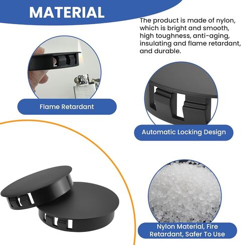 30Pcs Nylon Hole Plugs Set, 4 Sizes 1-1/2", 1-3/4", 2", 2-3/8", Round Snap in Locking Screw Hole Covers Insert End Caps for Furniture Cabinet Kitchen Door Shelves, Black in Kuwait