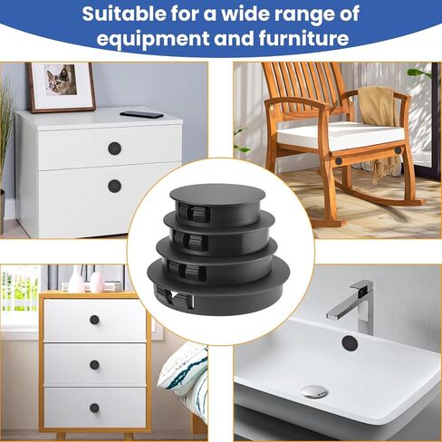 30Pcs Nylon Hole Plugs Set, 4 Sizes 1-1/2", 1-3/4", 2", 2-3/8", Round Snap in Locking Screw Hole Covers Insert End Caps for Furniture Cabinet Kitchen Door Shelves, Black in Kuwait