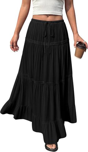 BTFBM Skirts for Women 2026 Summer Boho Beach Vacation Clothes Casual Pleated High Waisted Flowy Maxi Skirt in Kuwait