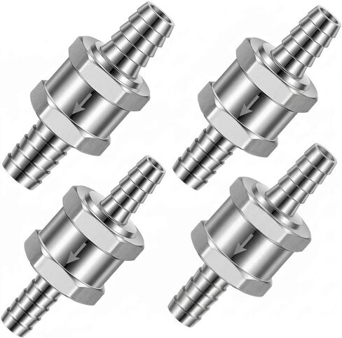 QWORK صمامات فحص خط الوقود من سبائك الألومنيوم 1/4 5/16 3/8 1/2 بوصة، 4 عبوات صمامات غير قابلة للإرجاع في اتجاه واحد لمياه زيت الديزل البنزين مع مقاومة الضغط العالي وسهولة التركيب، فضي in Kuwait