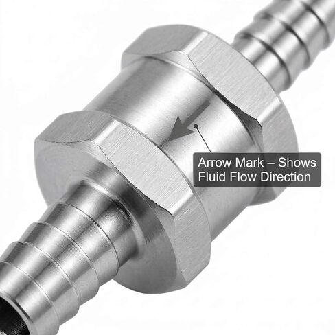 QWORK صمامات فحص خط الوقود من سبائك الألومنيوم 1/4 5/16 3/8 1/2 بوصة، 4 عبوات صمامات غير قابلة للإرجاع في اتجاه واحد لمياه زيت الديزل البنزين مع مقاومة الضغط العالي وسهولة التركيب، فضي in Kuwait