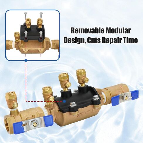 34-350 3/4" Double Check Backflow Preventer, Double Check Valve Assembly, Cast Bronze Main Body, Ideal for Multiple Applications, No Pipe Removal Serviceable Valve Body in Kuwait