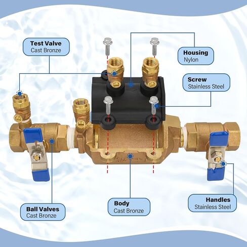 34-350 3/4" Double Check Backflow Preventer, Double Check Valve Assembly, Cast Bronze Main Body, Ideal for Multiple Applications, No Pipe Removal Serviceable Valve Body in Kuwait