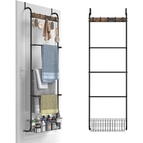 Over The Door Towel Rack,5-Tier Over Door Towel Racks for Bathroom,Towel Rack with Hooks and Basket Door Hanging,Blanket Ladder for Living Room Black in Saudi Arabia