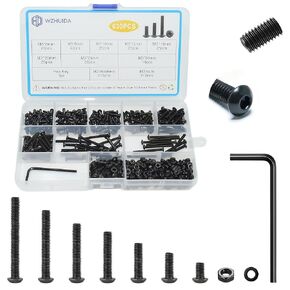 مجموعة متنوعة من 660 قطعة من البراغي M2، M2x4mm/6mm/8mm/10mm/12mm/16mm، طقم غسالات براغي وصواميل وغطاء رأس سداسي متري مع مفتاح ربط، مطلي بالزنك الأسود in Kuwait