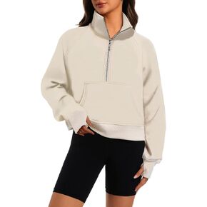 XFIFM Womens Sweatshirts Half Zip Cropped Pullover Fleece Quarter Zipper Hoodies Fall Fashion Outfits Clothes in Kuwait