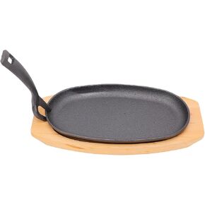 SUNGOOYUE Sizzling Plate, Fajita Pans Skillet Set With Beech Wood Tray And Lifting Handle,Suitable For Home Kitchen Restaurant Catering Parties Sizzling Plate, Oval Cast Iron in Kuwait