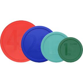Pyrex (1) 326-PC 4Qt Red, (1) 325-PC 2.5qt Cadet Blue, (1) 323-PC 1.5qt Sun Bleach Turquoise, (1) 322-PC 1qt Green Lids - Made in USA in Kuwait