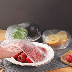 100 Count Disposable Bowl Covers - Elastic Plastic Food Storage Lids, 20 Inch Stretchable Covers for Bread Proofing, Kitchen Storage and Outdoor Picnics in Kuwait