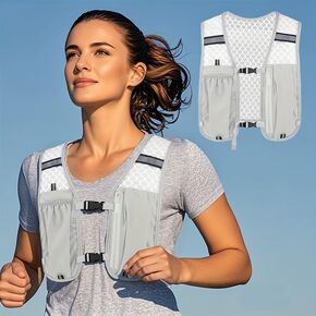 Unisex Lightweight Sports Vest with Phone Pockets - Adjustable Straps, Zippered Compartment, Mesh Back for Running, Hiking, Gym - Black, Running Gear, Breathable Fabric in Kuwait