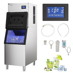 Commercial Ice Maker Machine, 400 lbs /24 h, 330 lbs Storage Bin, Stainless Steel, Automatic Cleaning, Blue Ray, Perfect for Bar or Business, Includes Ice Shovel, Connection Hose in Kuwait