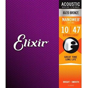 Elixir Nanoweb extra light acoustic guitar strings .010 - .047 11002 (2 PACKS) in Kuwait