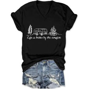 Camping Shirts for Women Life is Better by The Campfire Graphic T-Shirt in Kuwait