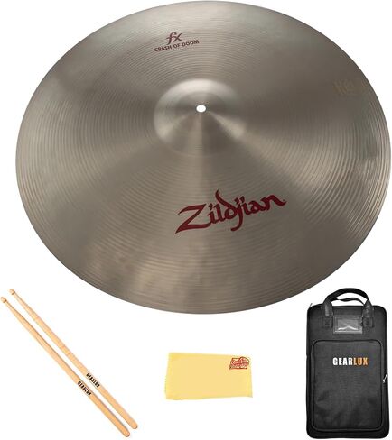 Zildjian A0623 22 بوصة FX Oriental Crash of Doom Cymbal | حزمة مع أعواد الطبل، وحقيبة أعواد الطبل، وقماش تلميع أوستن بازار in Kuwait
