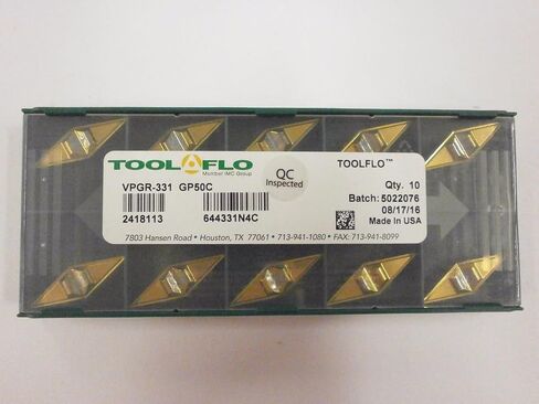 10 قطع) ToolFlo VPGR 331 GP50 أداة إدراج التنميط القابلة للفهرسة المطلية بالكربيد Flo المصنوعة في الولايات المتحدة الأمريكية in Kuwait