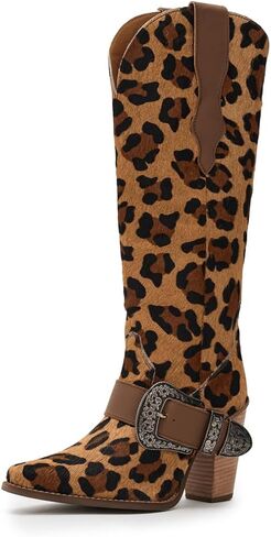 Dingo Womens Spur Crazy Leather Snip Toe Casual Boots Over the Knee Mid Heel 2-3" - Black, Brown in Saudi Arabia