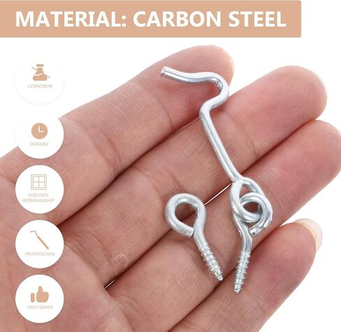 POPETPOP 4 Sets Cabin Hook Eye Latch Door Latch for Windows and Doors Carbon Steel Heavy Duty with Screws for Farm and Supermarket Use Silver Finish in Kuwait