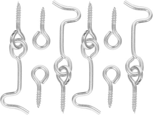 Sewroro 4 Sets Cabin Hook Eye Latch for Doors and Windows, Carbon Steel Material with Easy Rolling and Mute Stand Features, Silver Color, for Farm and Office Use in Kuwait