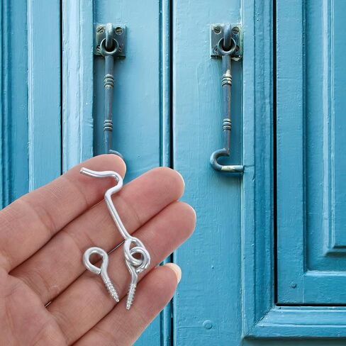 Sewroro 4 Sets Cabin Hook Eye Latch for Doors and Windows, Carbon Steel Material with Easy Rolling and Mute Stand Features, Silver Color, for Farm and Office Use in Kuwait