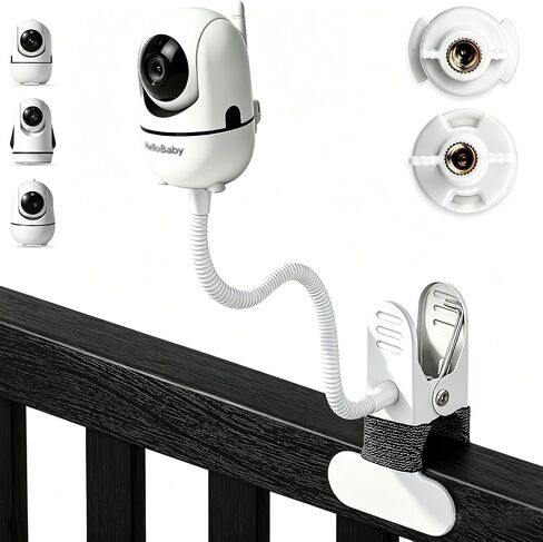 حامل شاشة الطفل متوافق مع HelloBaby HB6550/HB65/HB6560/HB66/HB40/HB248/HB6339/ANMEATE SM935E، مشبك مرن على شكل رقبة معقوفة لسرير الأطفال، قابل للتعديل 360 درجة بدون أدوات تثبيت على الحائط أو تلف الحائط in Kuwait