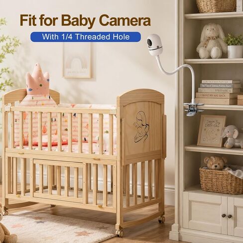 حامل شاشة الطفل متوافق مع HelloBaby HB6550/HB65/HB6560/HB66/HB40/HB248/HB6339/ANMEATE SM935E، مشبك مرن على شكل رقبة معقوفة لسرير الأطفال، قابل للتعديل 360 درجة بدون أدوات تثبيت على الحائط أو تلف الحائط in Kuwait