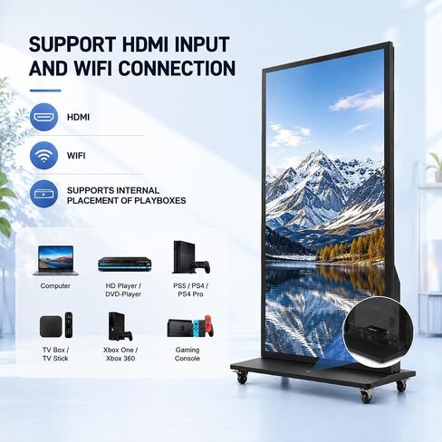 شاشة عرض رقمية كاملة الشاشة مقاس 75 بوصة، كشك ملصق رقمي قائم على الأرض بدقة 4K UHD مع نظام أندرويد، واي فاي، HDMI، مدخل USB، إدارة CMS عن بعد لمتاجر البيع بالتجزئة، الفنادق، الأعمال in Kuwait